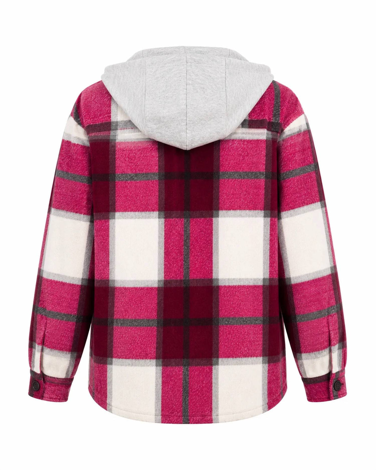 Zenana - Plaid Drawstring Hooded Fleece Shacket