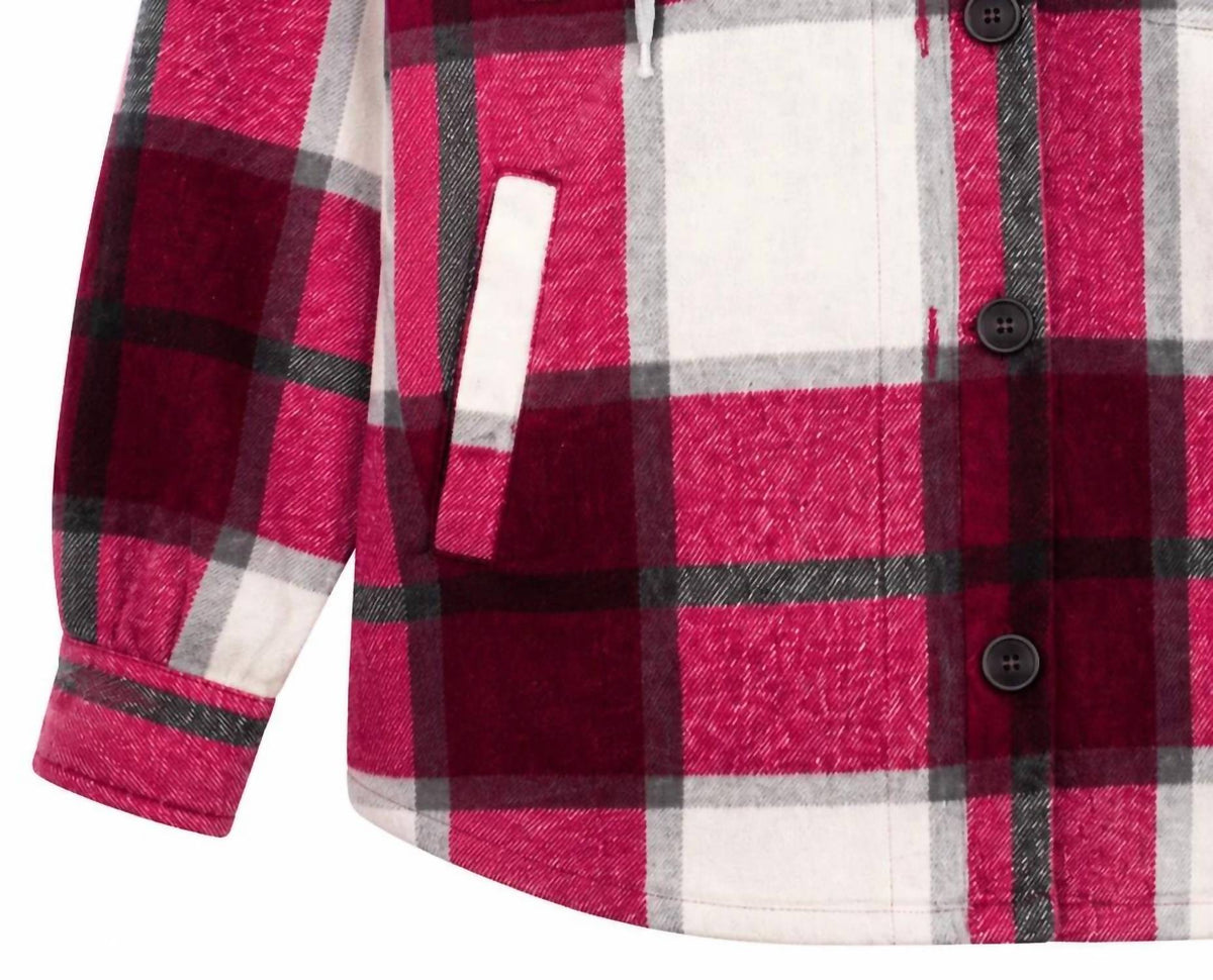 Zenana - Plaid Drawstring Hooded Fleece Shacket
