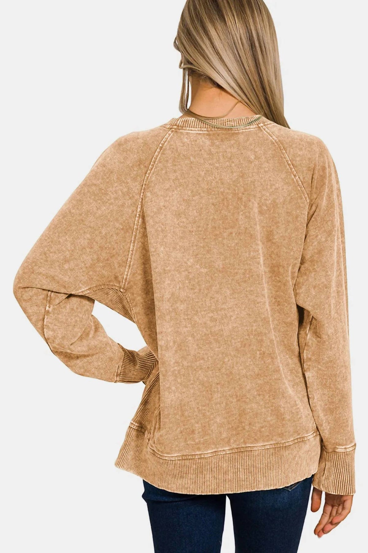 Zenana - Pocketed Round Neck Sweatshirt