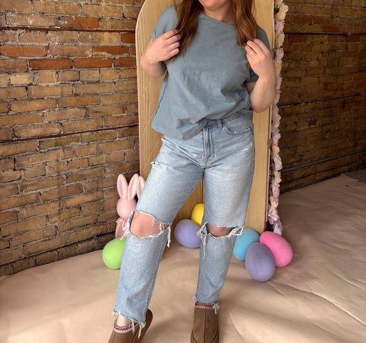 Zenana - Round Neck Basic Short Sleeve Top - clothing - grey - shirts