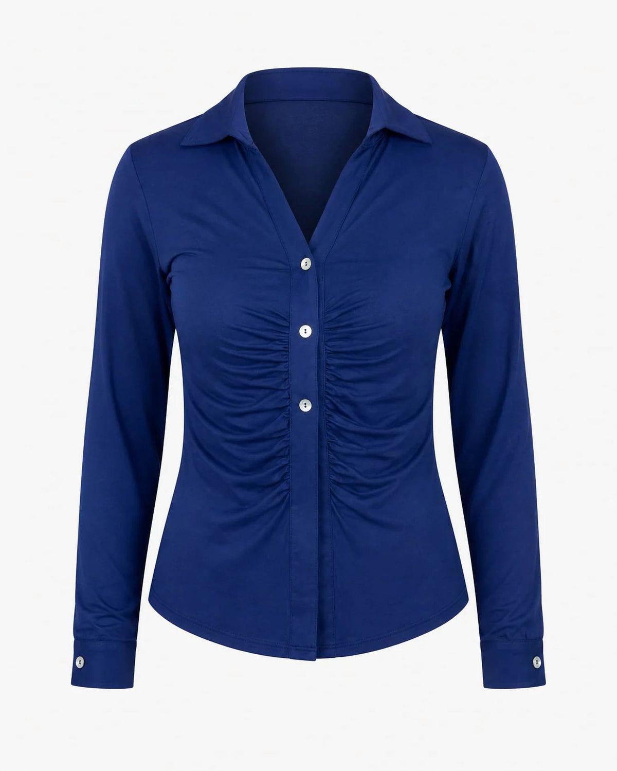 Zenana - Ruched Button-front Collared Top
