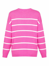 Zenana - Split Neck Striped Sweater