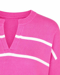 Zenana - Split Neck Striped Sweater