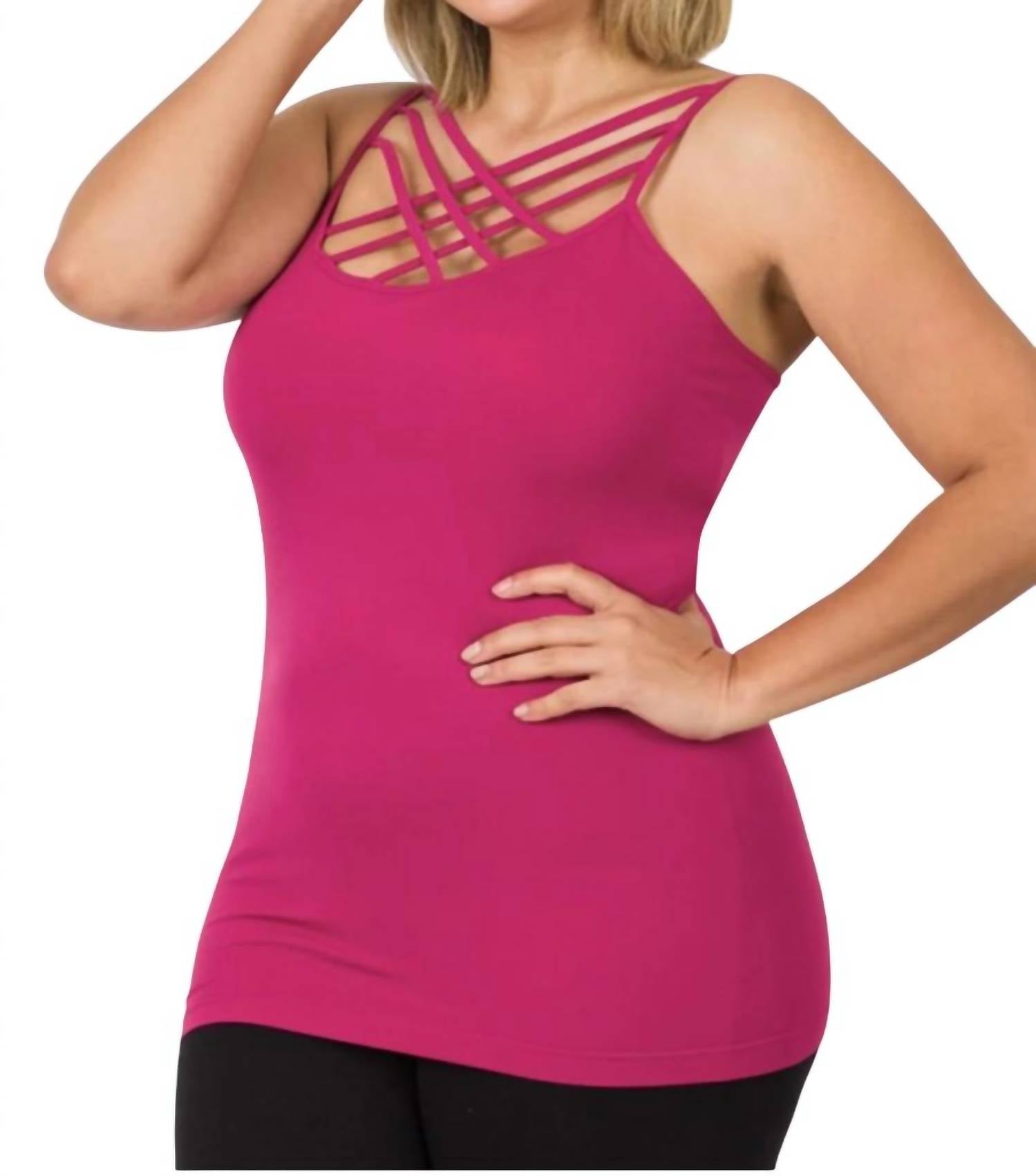Zenana - Strappy Criss Cross Seamless Cami – Plus - camisoles - clothing - nylon - blend