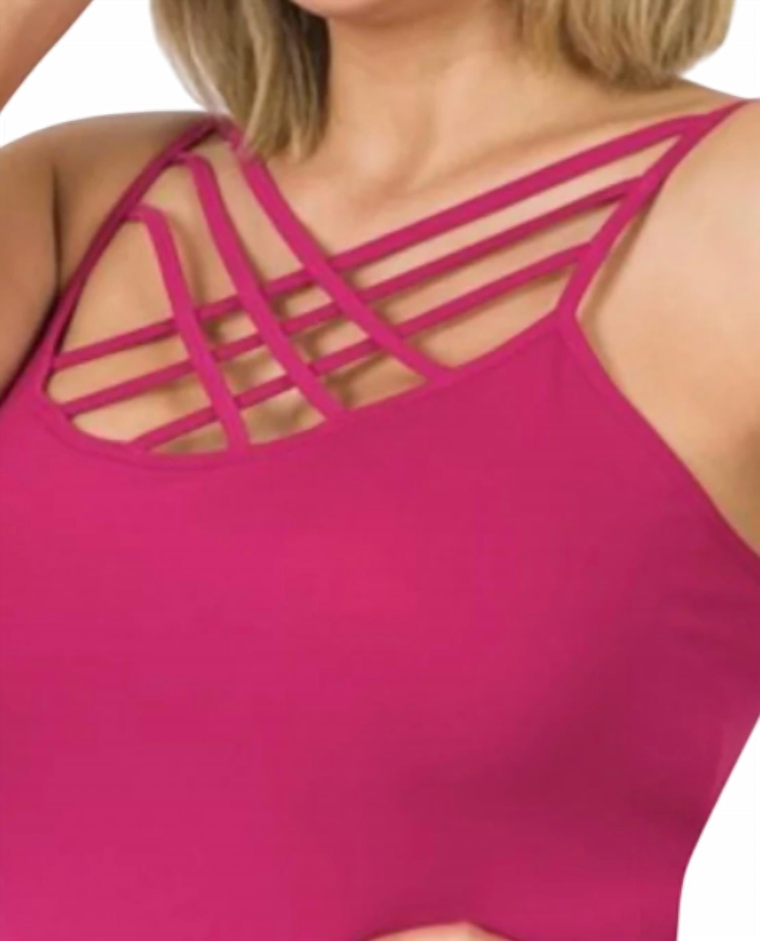 Zenana - Strappy Criss Cross Seamless Cami – Plus - camisoles - clothing - nylon - blend