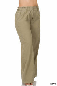 Zenana - Wide Leg Paper Bag Pants - Plus