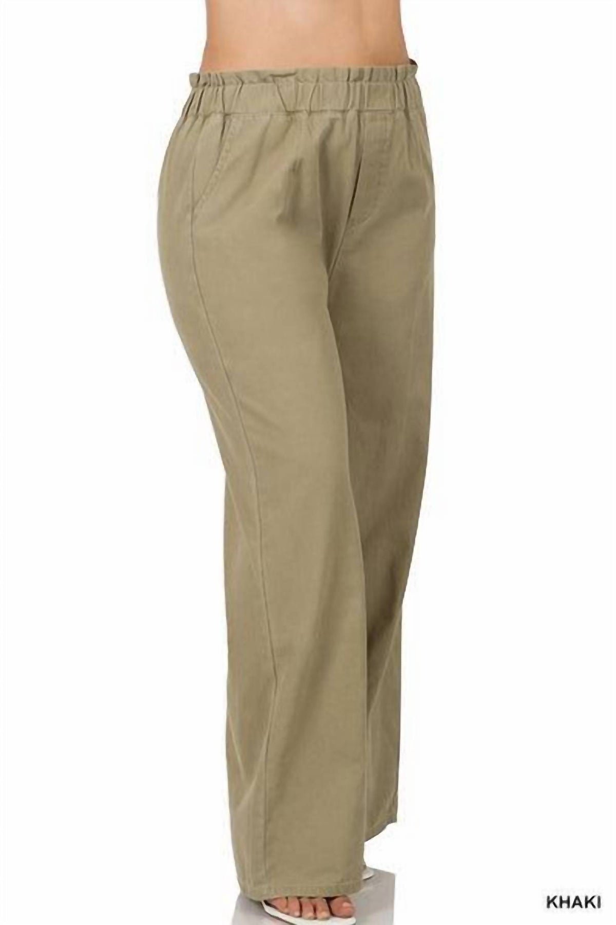 Zenana - Wide Leg Paper Bag Pants - Plus