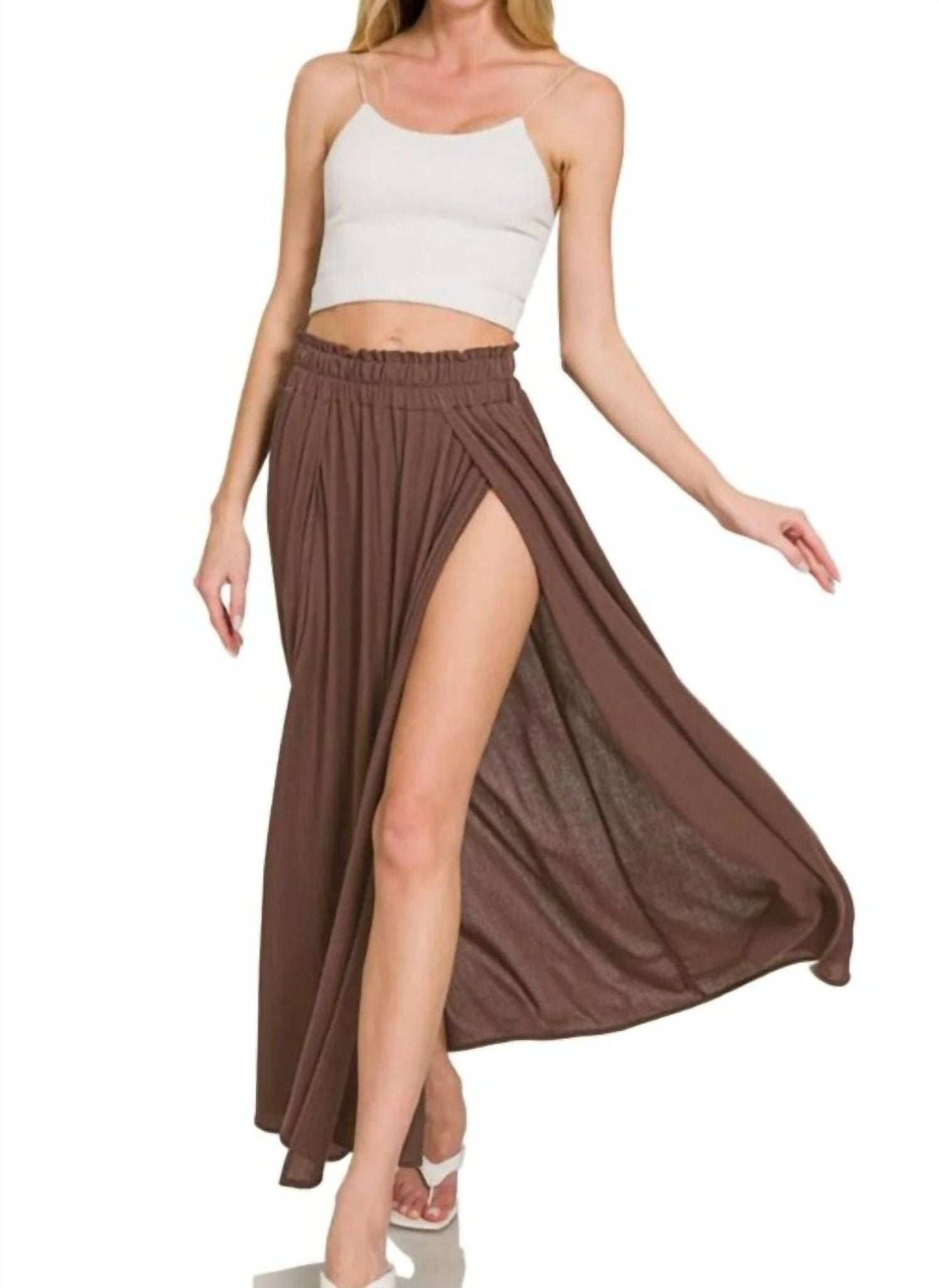 Zenana - Woven Crinkle Gauze Long Skirt - brown - clothing - long - skirts