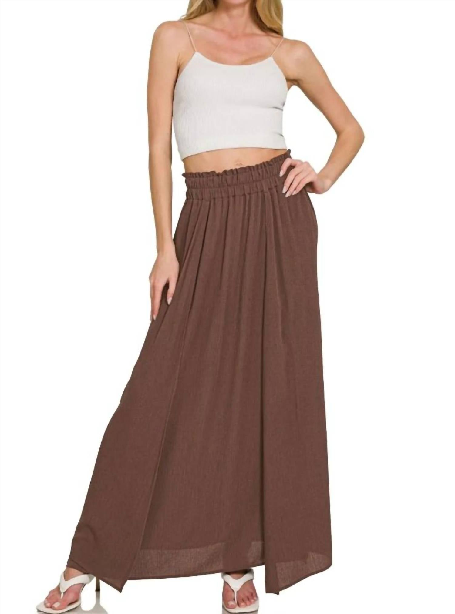 Zenana - Woven Crinkle Gauze Long Skirt - brown - clothing - long - skirts