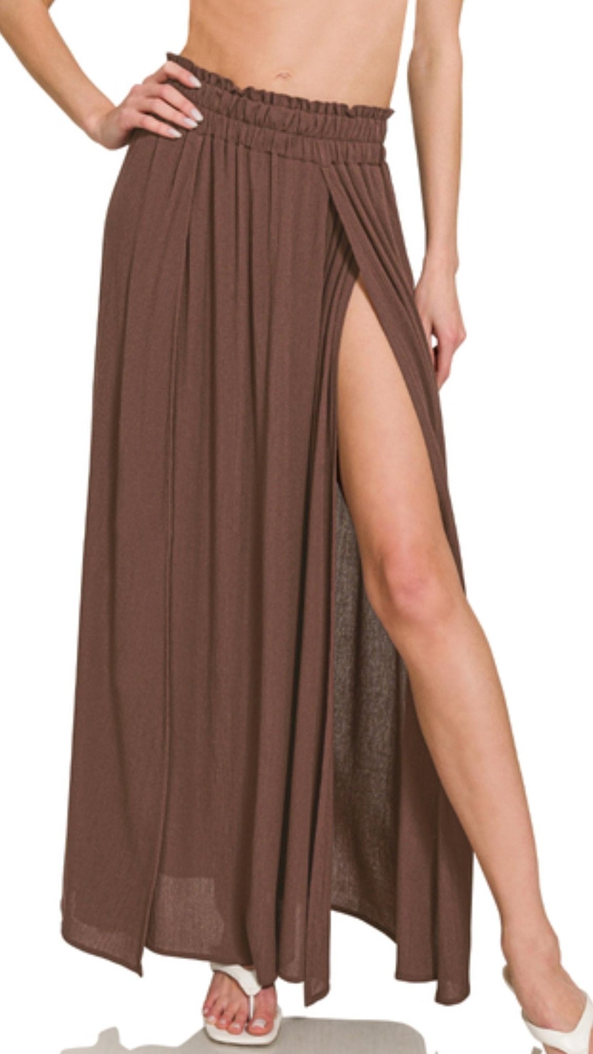 Zenana - Woven Crinkle Gauze Long Skirt - brown - clothing - long - skirts
