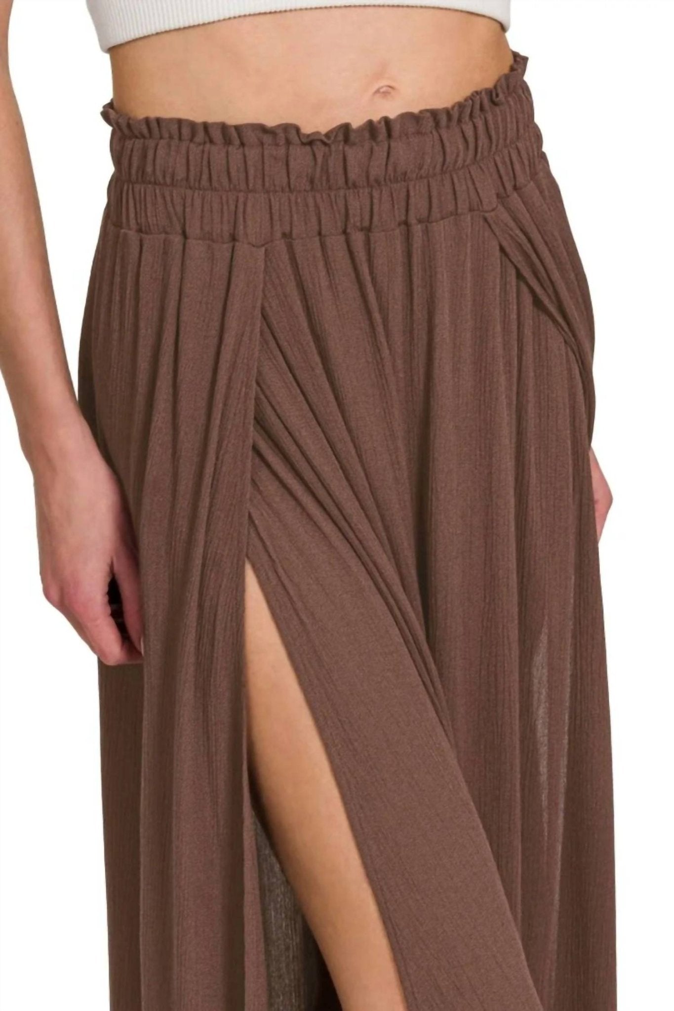 Zenana - Woven Crinkle Gauze Long Skirt - brown - clothing - long - skirts