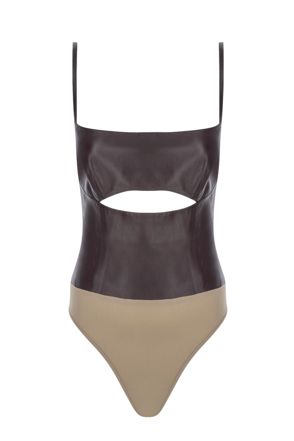 CUTOUT LEATHER BODYSUIT