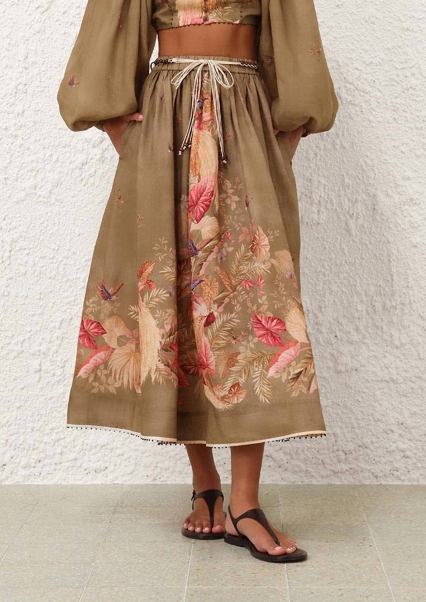 Zimmermann - Ascension Midi Skirt - brown - clothing - floral