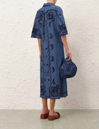 Zimmermann - Aster Embroidered Denim Midi Dress
