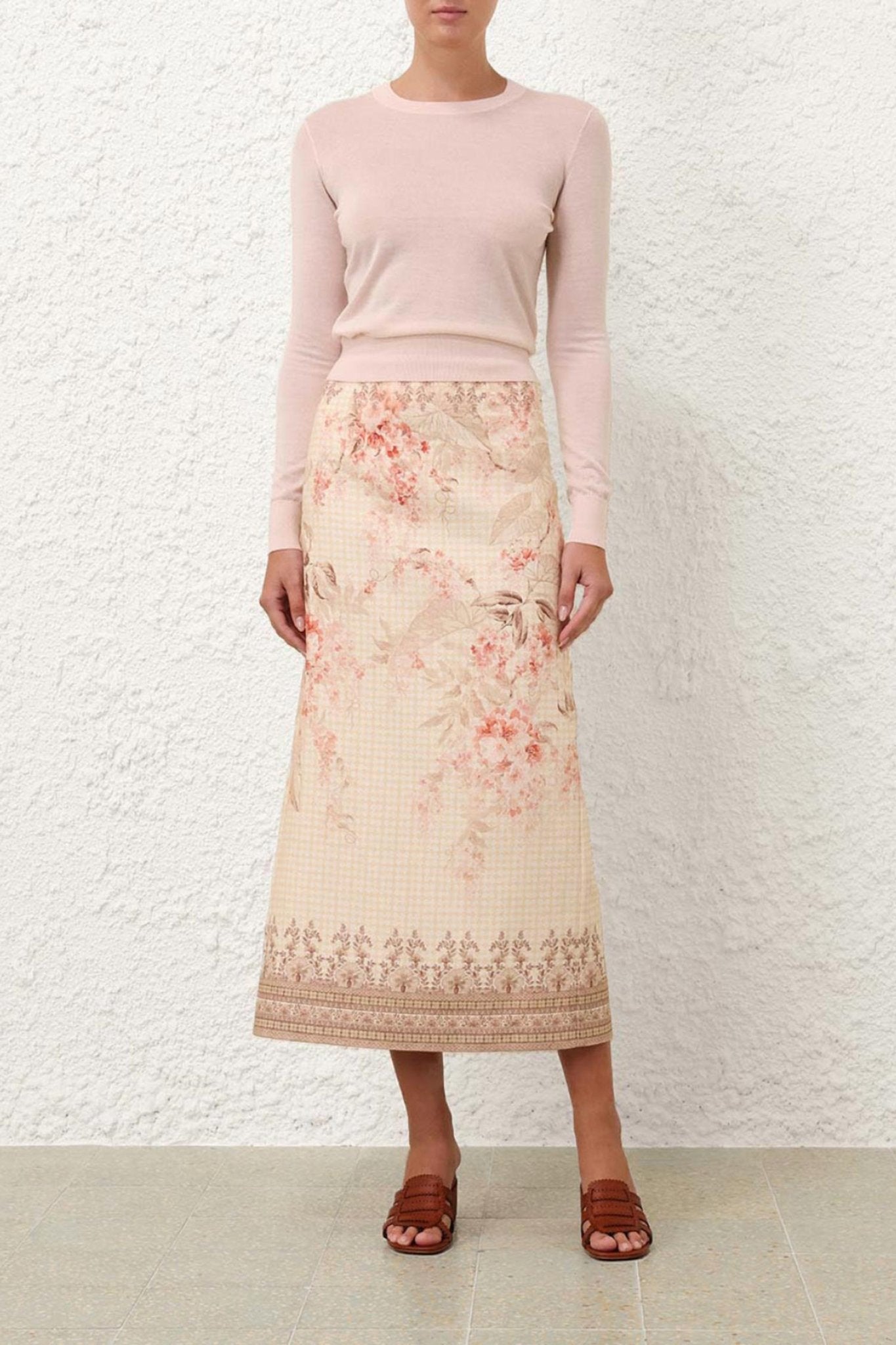 Zimmermann - Illuminate Pencil Midi Skirt - clothing - floral - linen