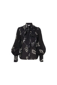 Zimmermann - Ruffle Bow Shirt - black - button - down - shirts - clothing