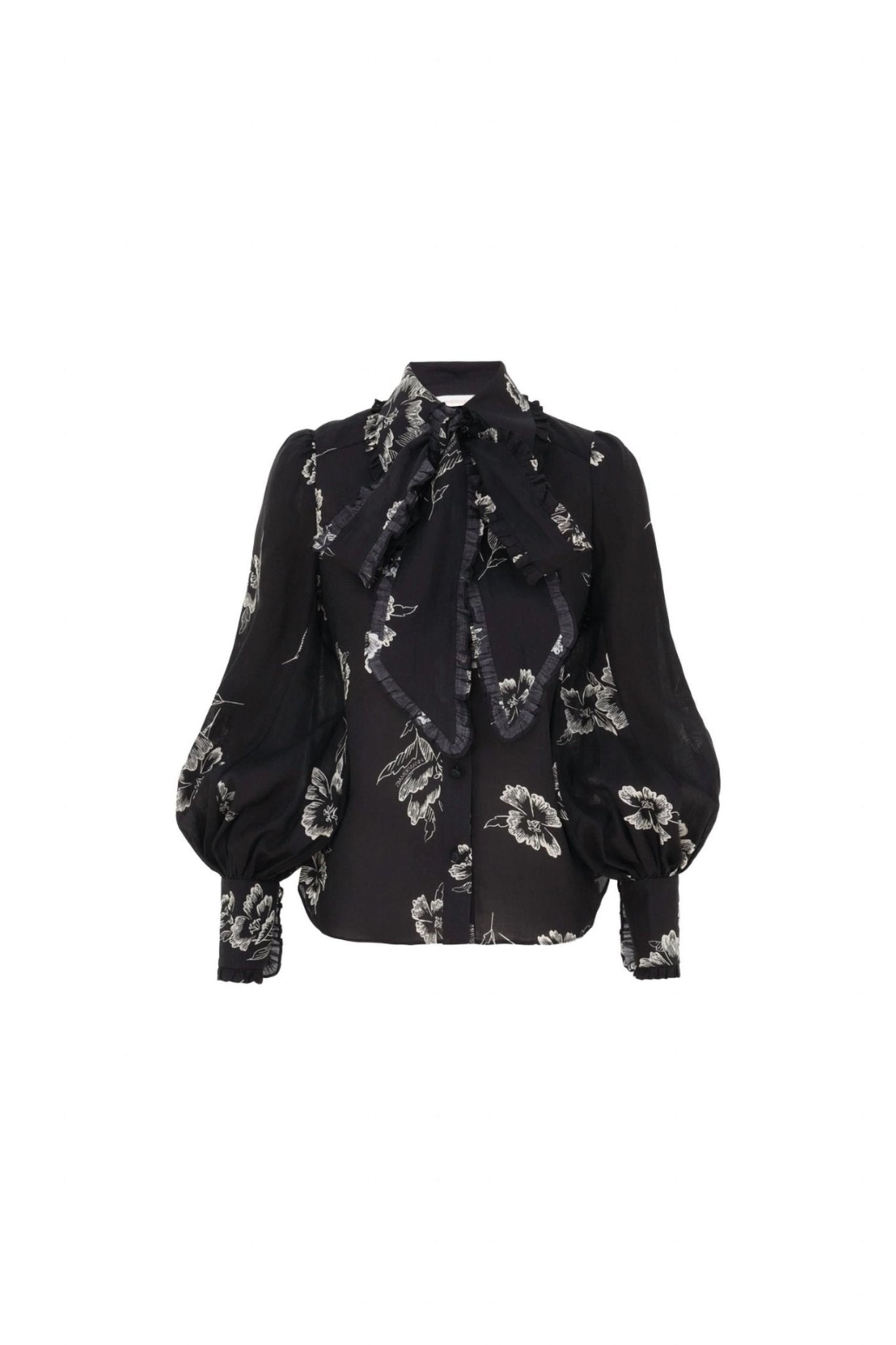Zimmermann - Ruffle Bow Shirt - black - button - down - shirts - clothing