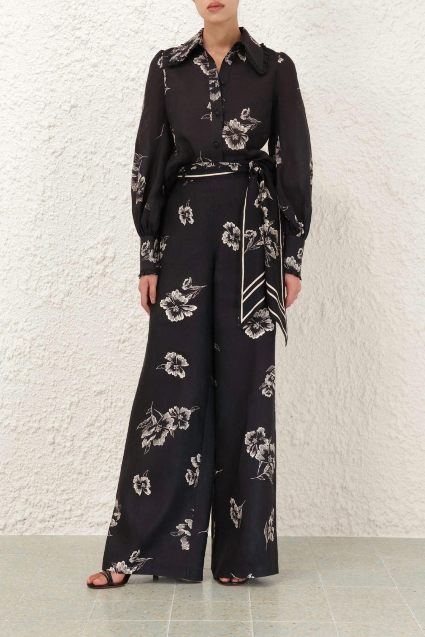 Zimmermann - Ruffle Bow Shirt - black - button - down - shirts - clothing