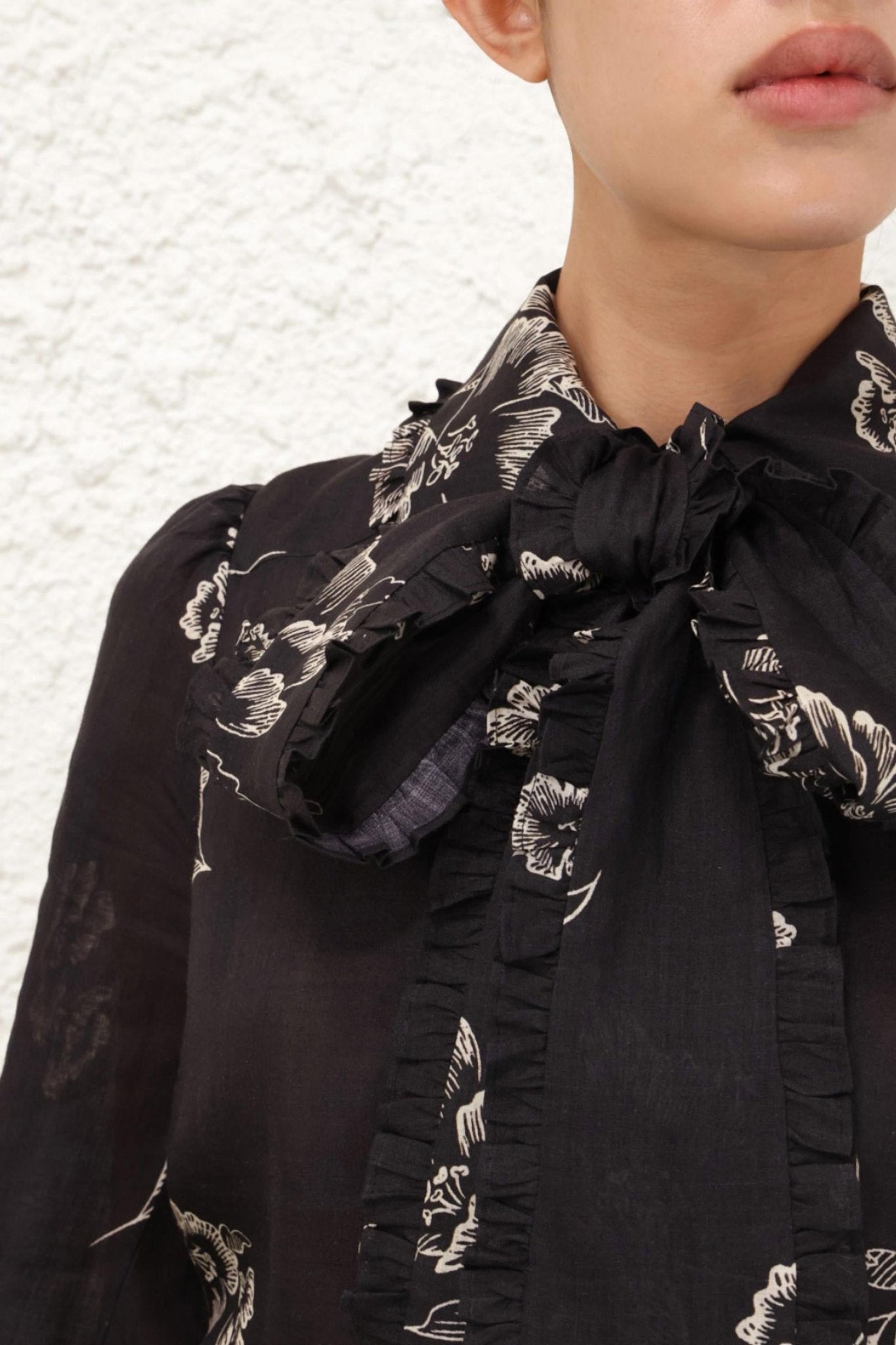 Zimmermann - Ruffle Bow Shirt - black - button - down - shirts - clothing