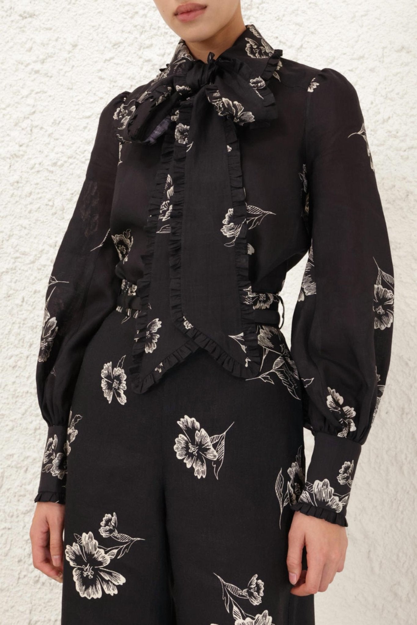 Zimmermann - Ruffle Bow Shirt - black - button - down - shirts - clothing