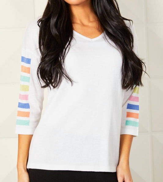 Angel - 3/4 Sleeve Stripe V Neck Top