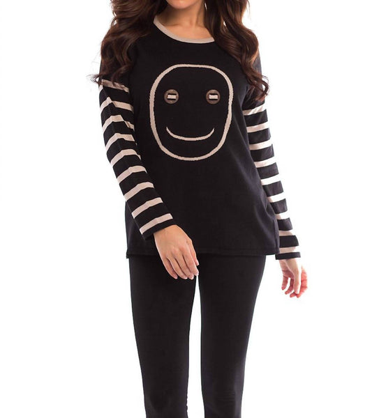 Wood Button Smiley Face Pullover