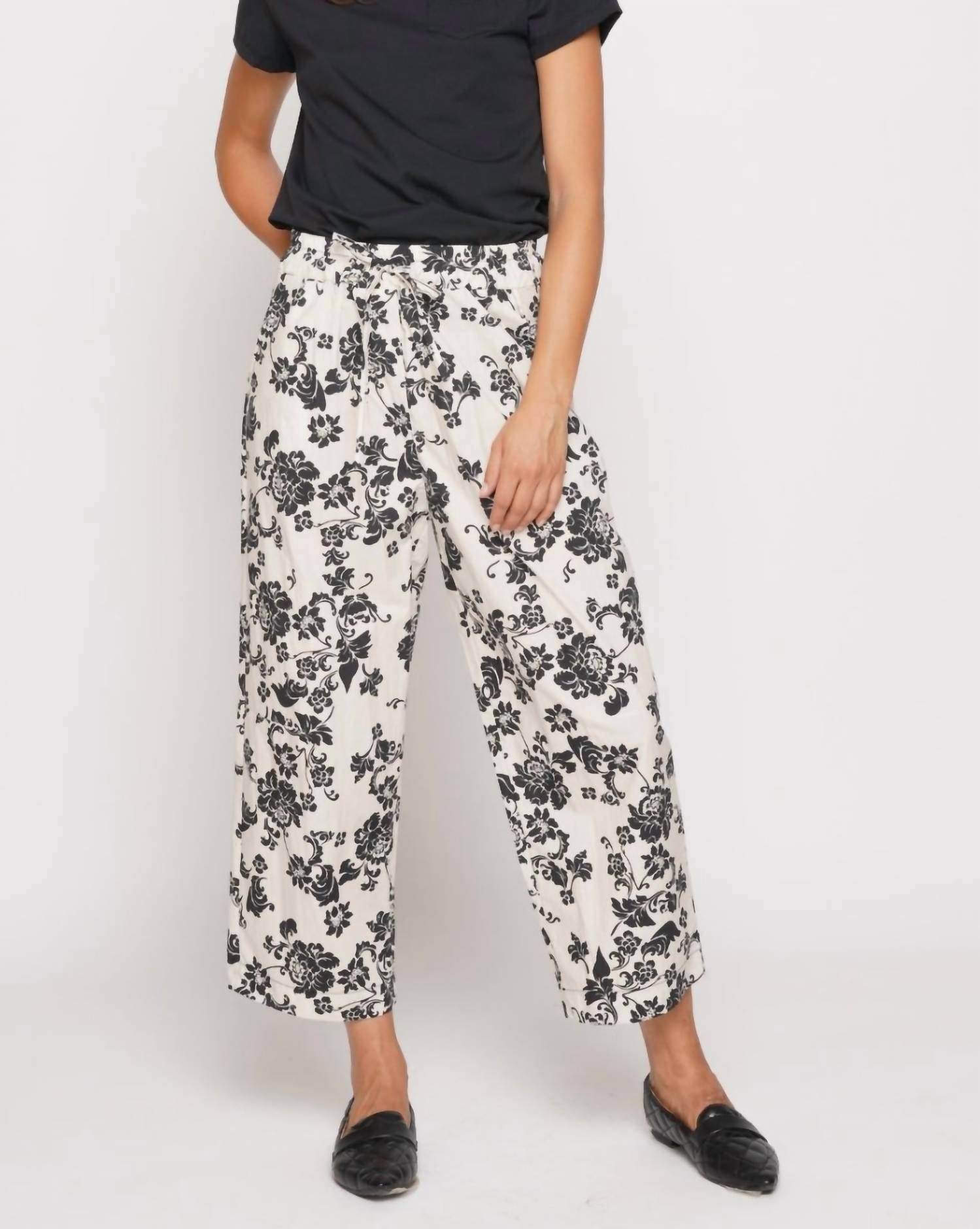 Baci - Contrast Floral Drawstring Pants