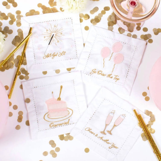 BIRTHDAY GIRL 4pc Cloth Cocktail Napkin Set