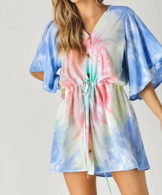 Davi & Dani - Tie Dye V Neck Button Down Cover Up Top