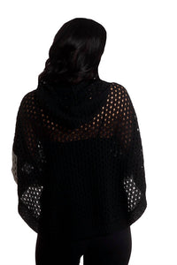Crochet Button Hoodie Poncho