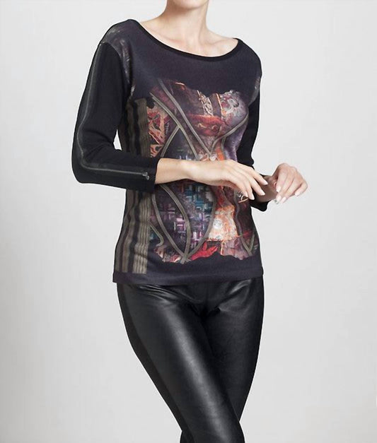 Sheer Panel Graphic Print Top