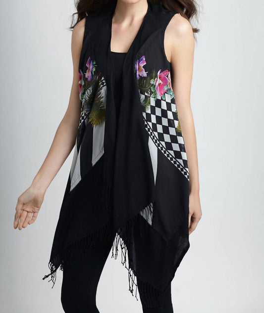 Checkerboard Floral Long Vest