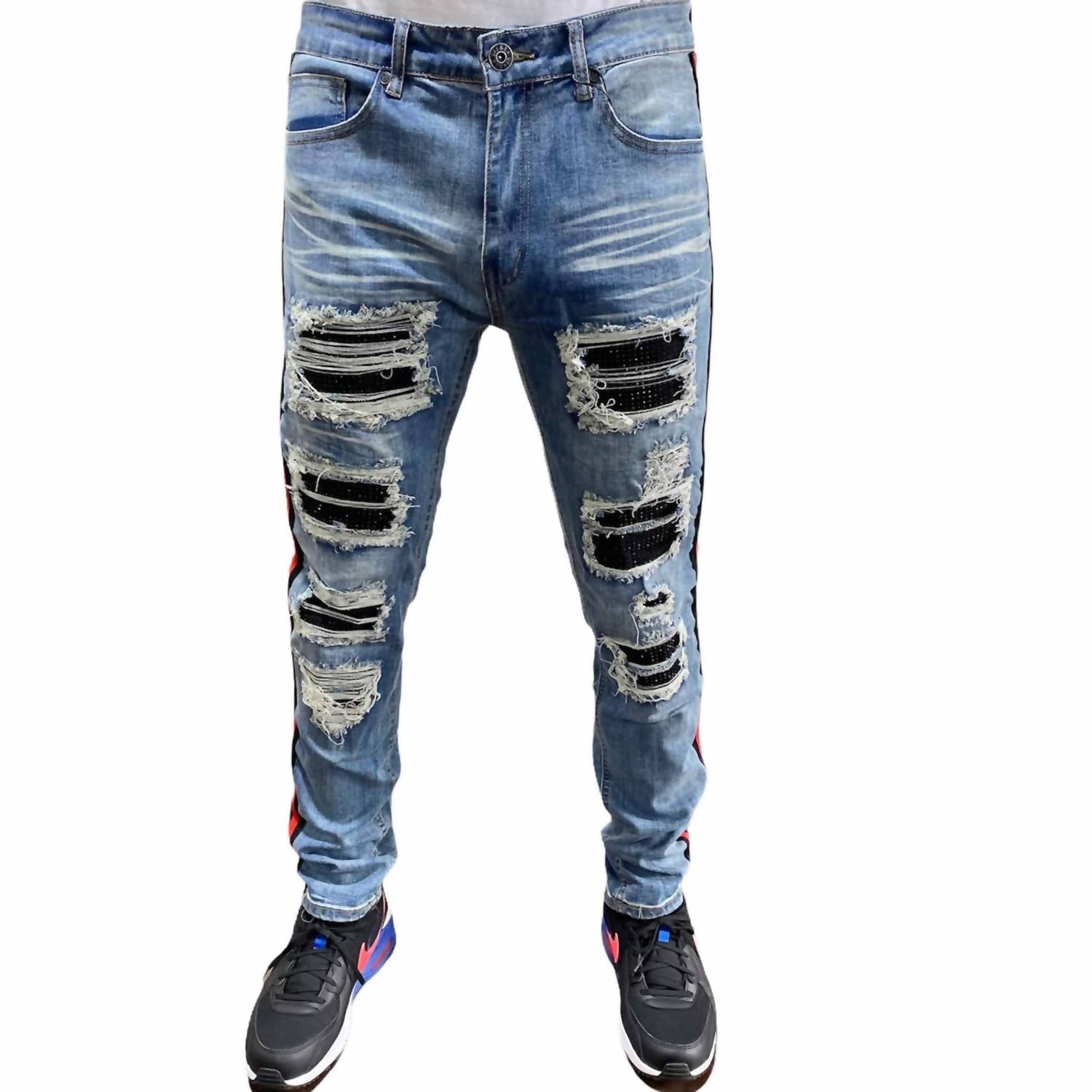 Waimea - Men's Rhinestones Patch Side Tape Denim Jean