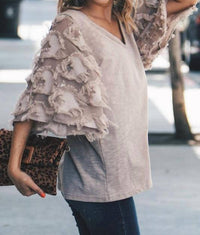 And The Why - Feather Detailed 3/4 Sleeve Top