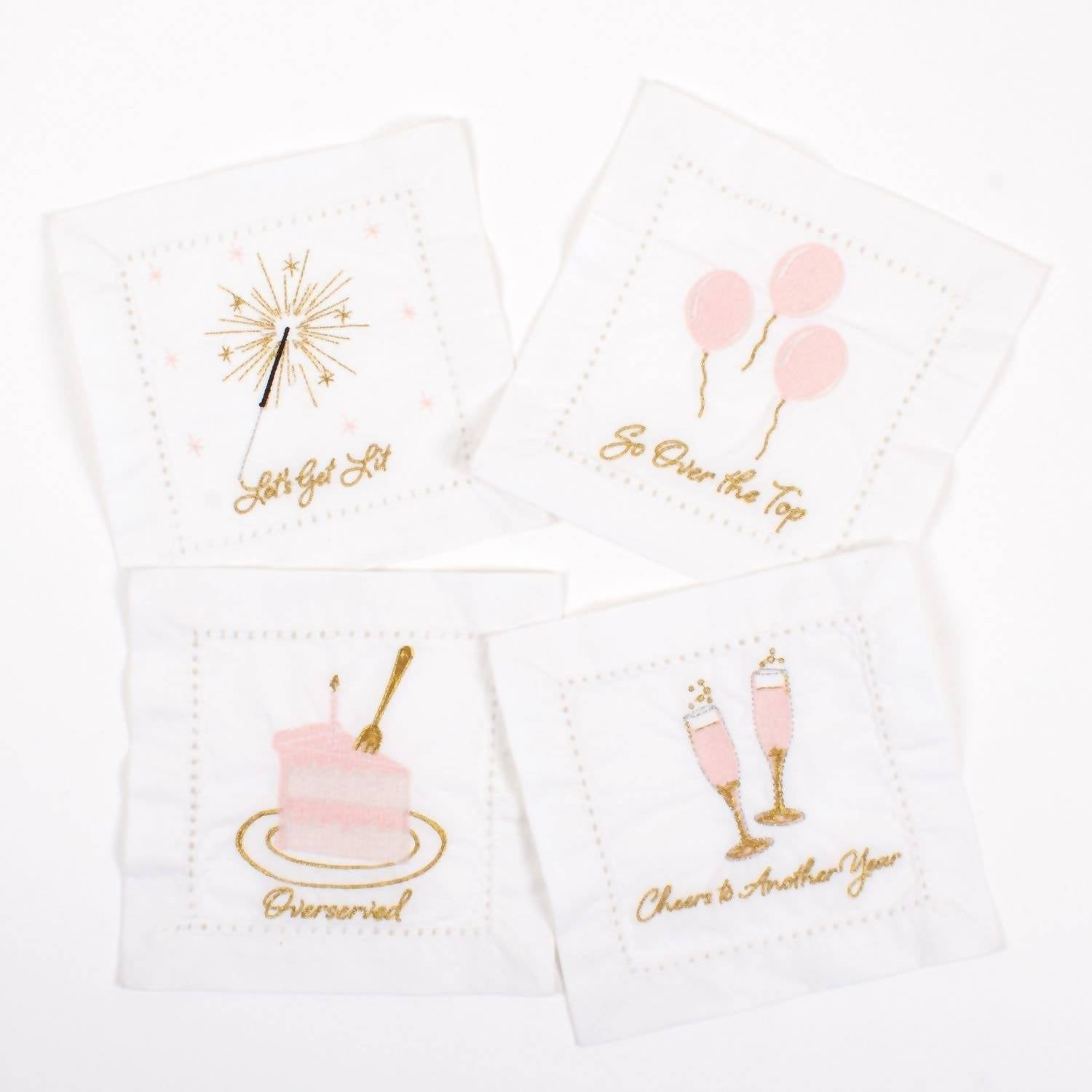 BIRTHDAY GIRL 4pc Cloth Cocktail Napkin Set