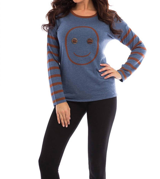 Wood Button Smiley Face Pullover