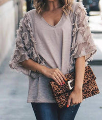 And The Why - Feather Detailed 3/4 Sleeve Top