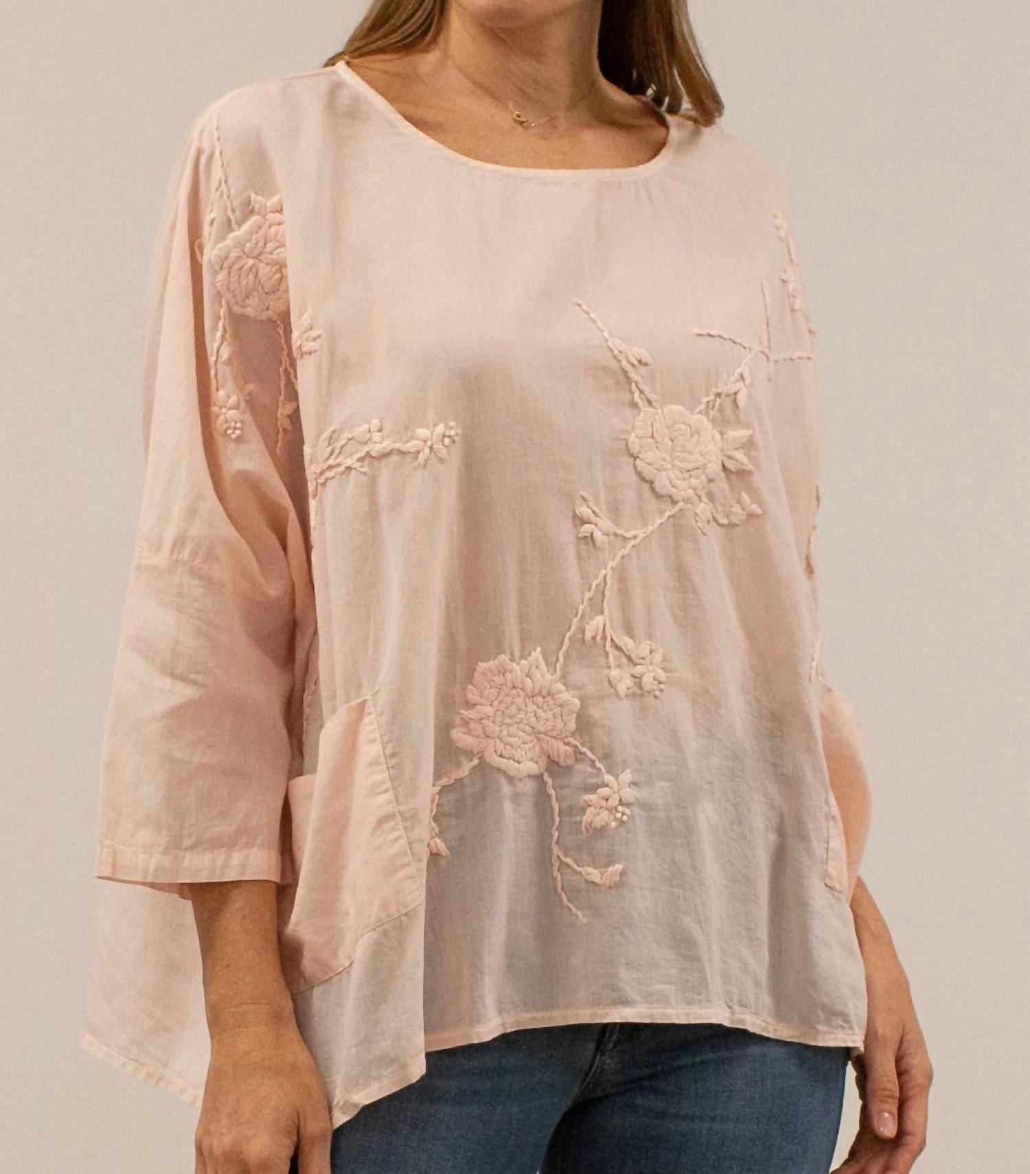 Caite & Kyla - Cami Embroidered Top in Petal Pink