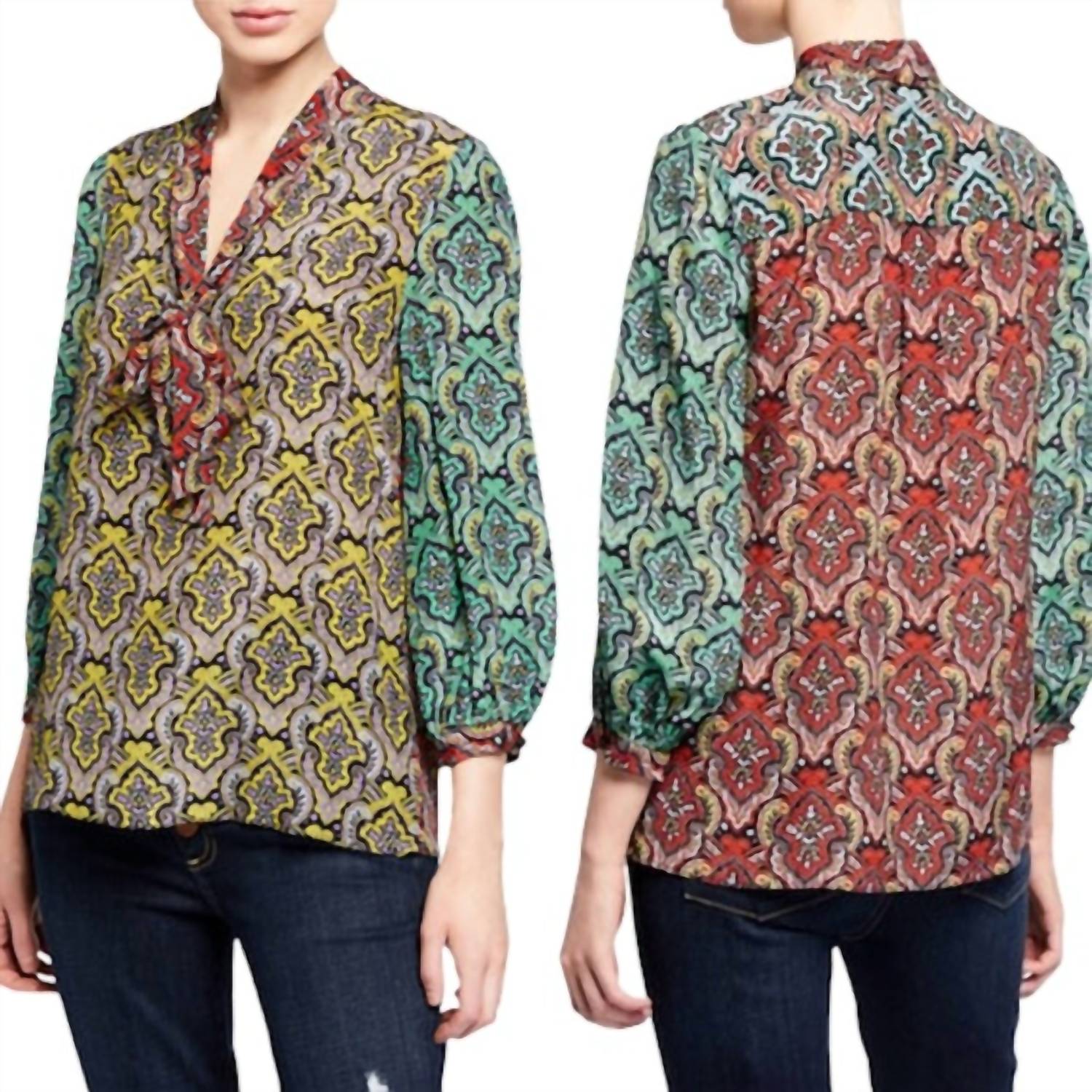 Alice + Olivia - Sheila Blouson Sleeve V-Neck Top
